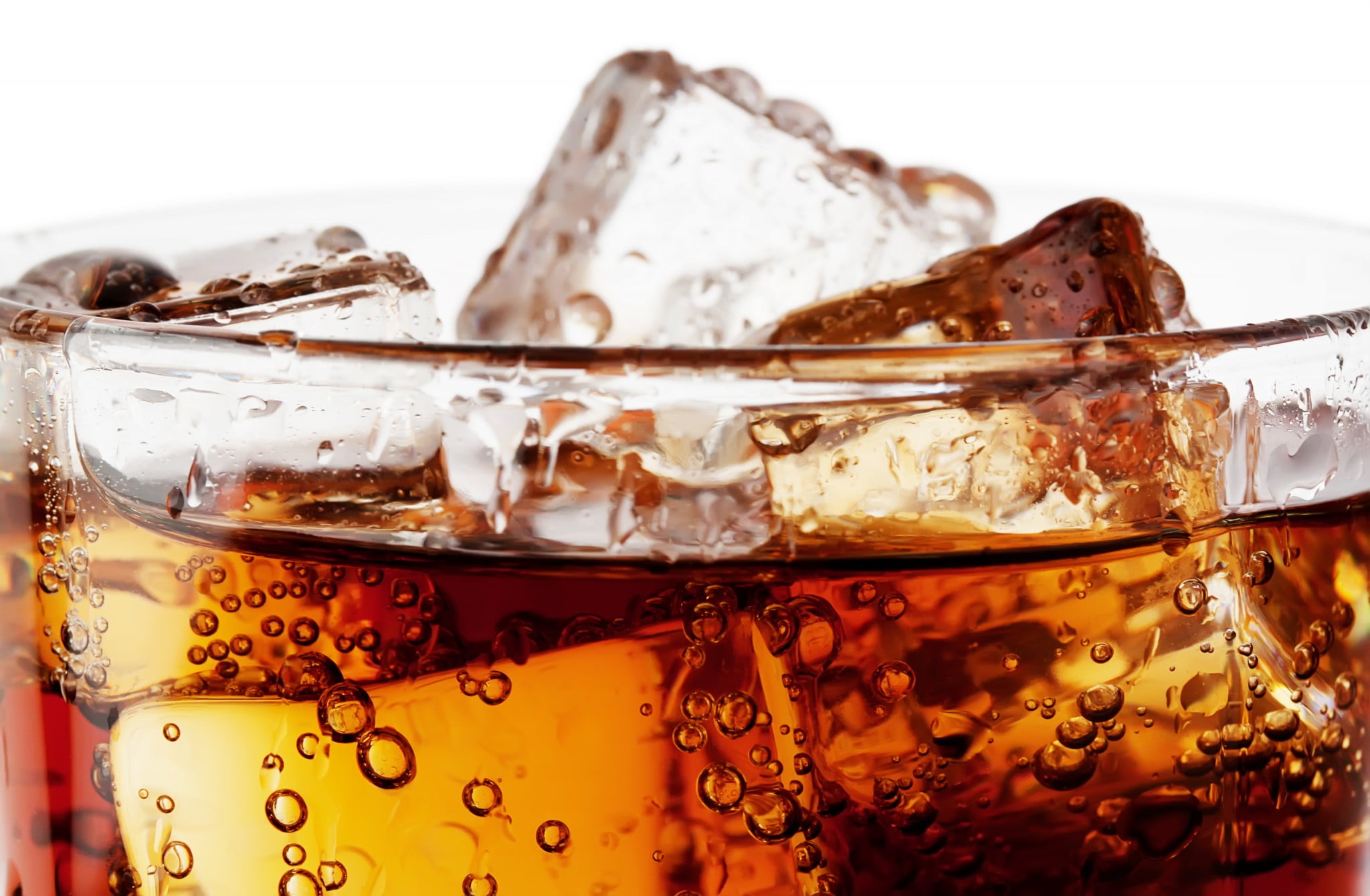 closeup of Coca Cola with ice