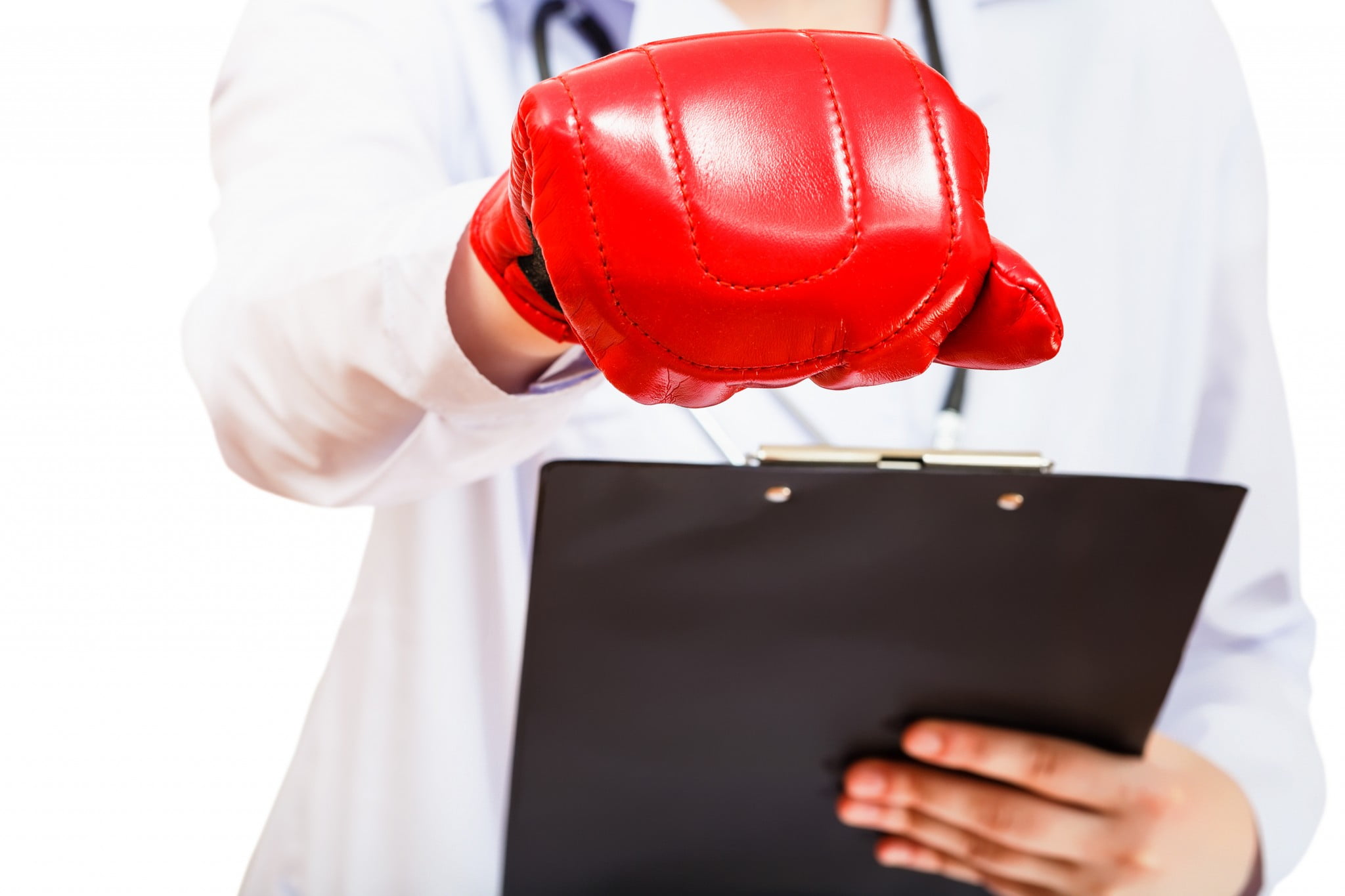 doctor wearing boxing glove