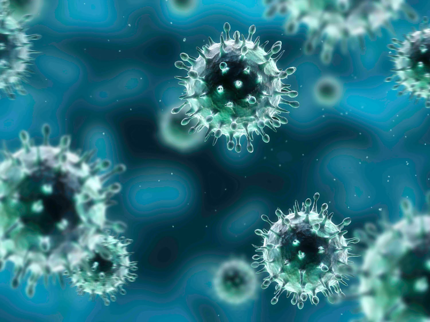 flu vaccination: the virus close-up in blue
