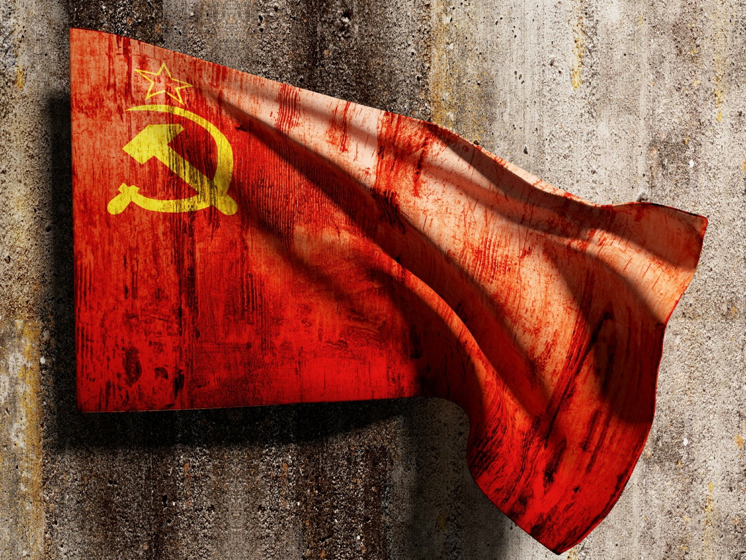 3d rendering of an old soviet flag on a dirty wall (Leyonhjelm story)
