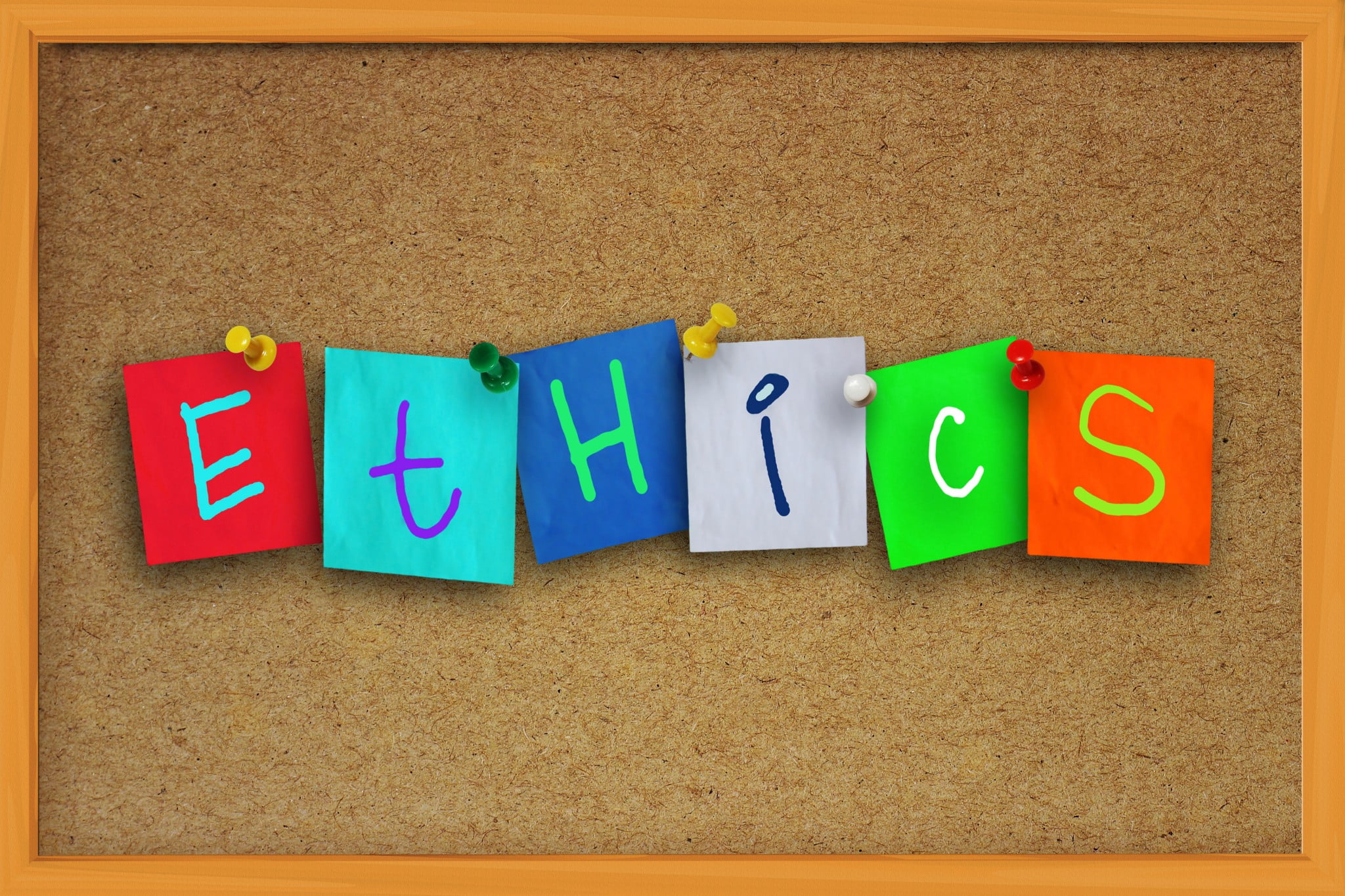 FIP story, "ethics" in bright letters on a cork board