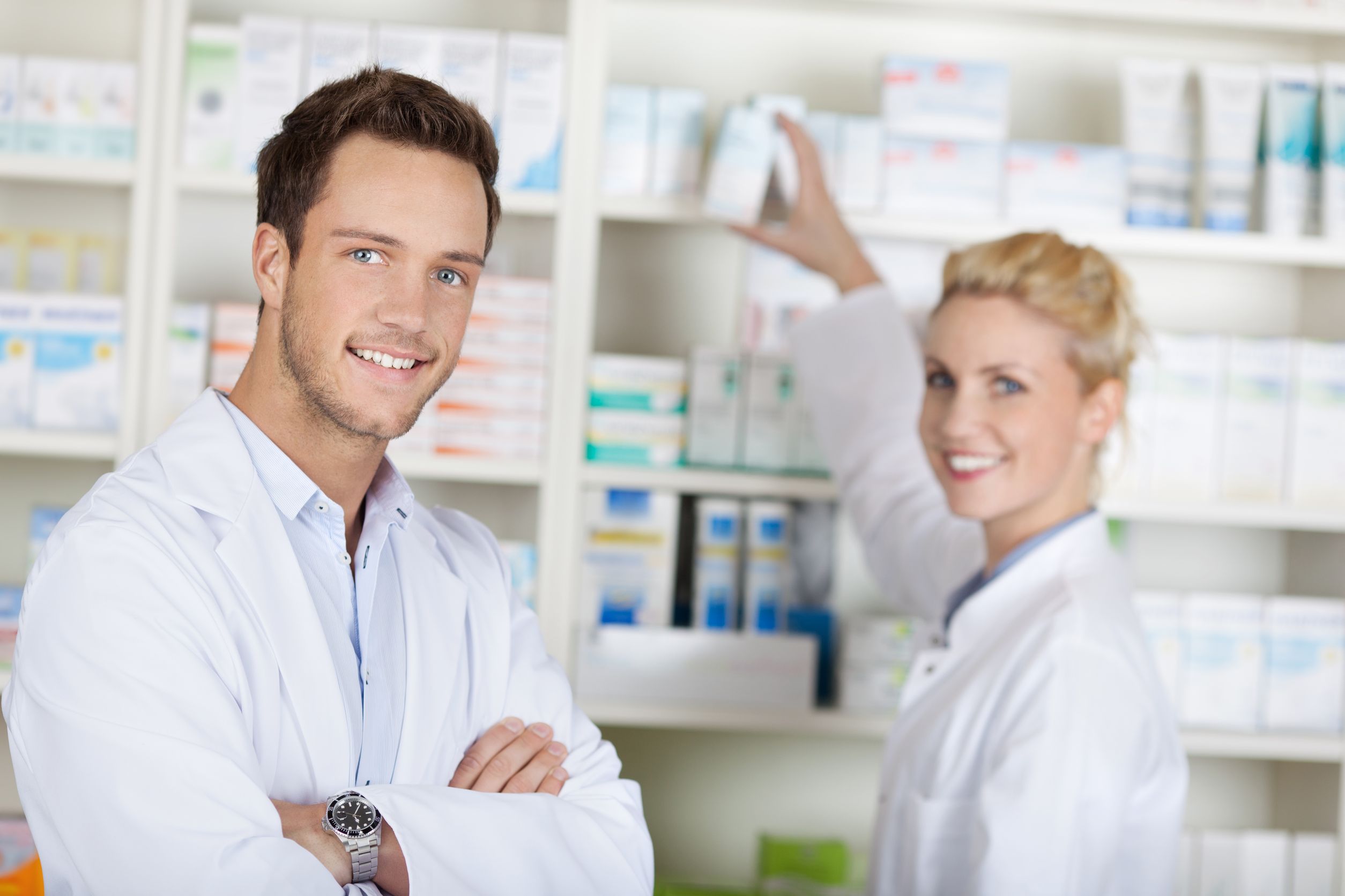 two happy pharmacists