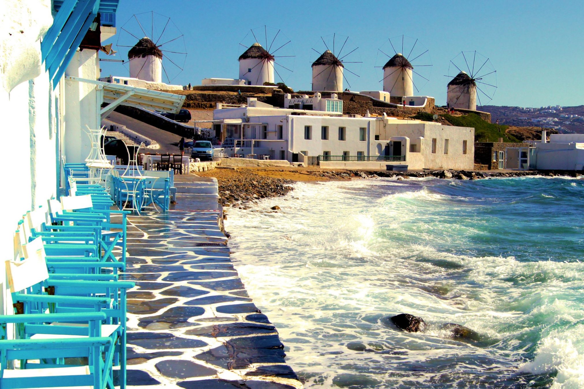 14362838 - view of the famous windmills of mykonos, greece