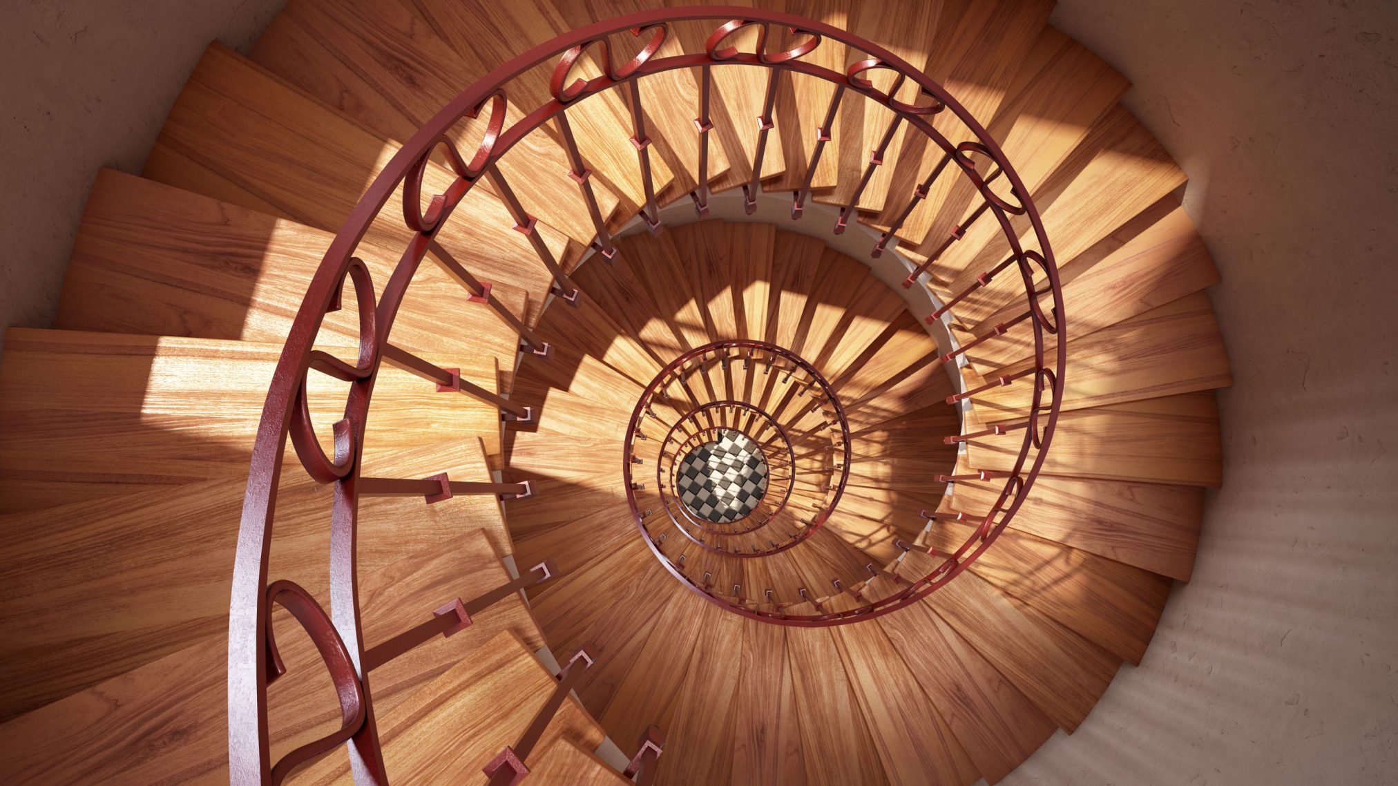 spiral stairs looking down