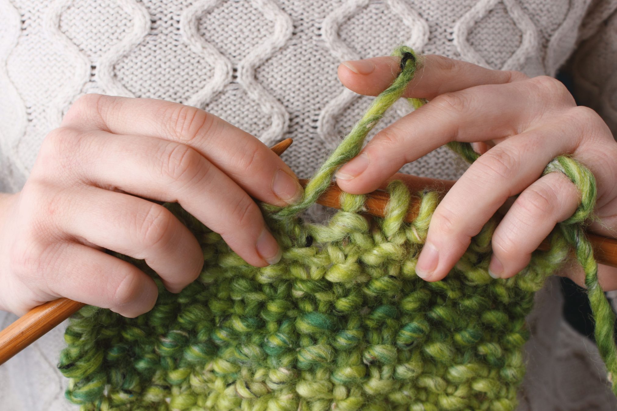 green wool knitting