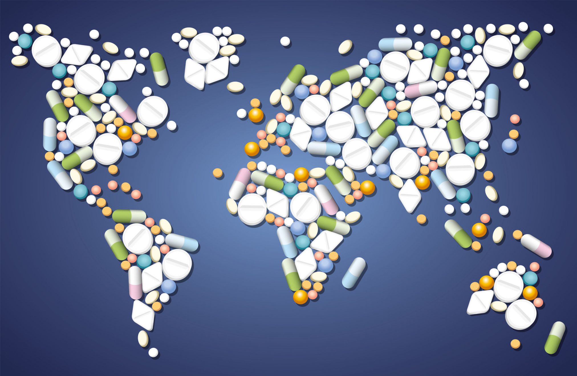 world map made of pills