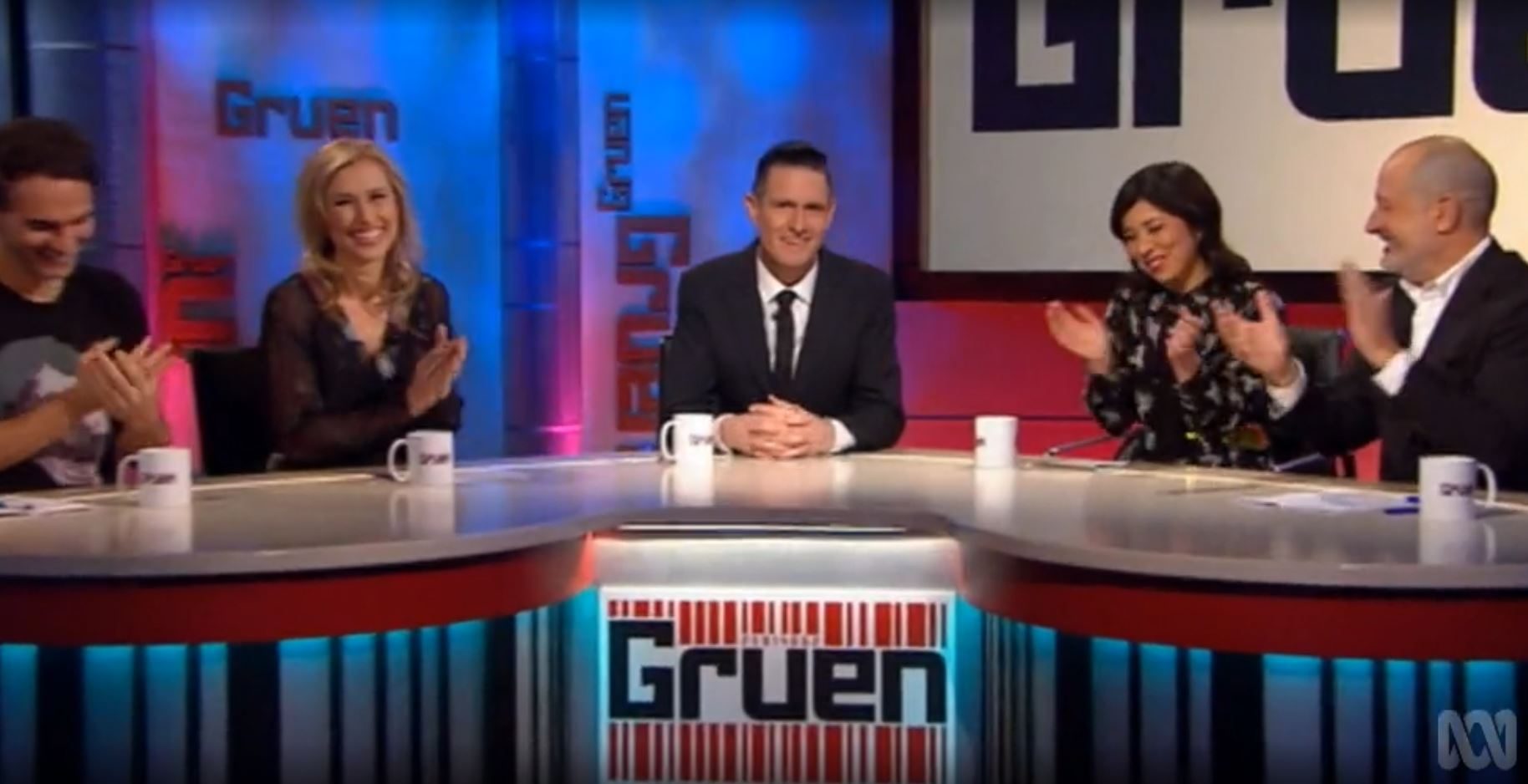 Source: ABC. Panellists (L-R): Todd Sampson, Lauren Fried, host Wil Anderson, Cam O’Keefe and Russel Howcroft.
