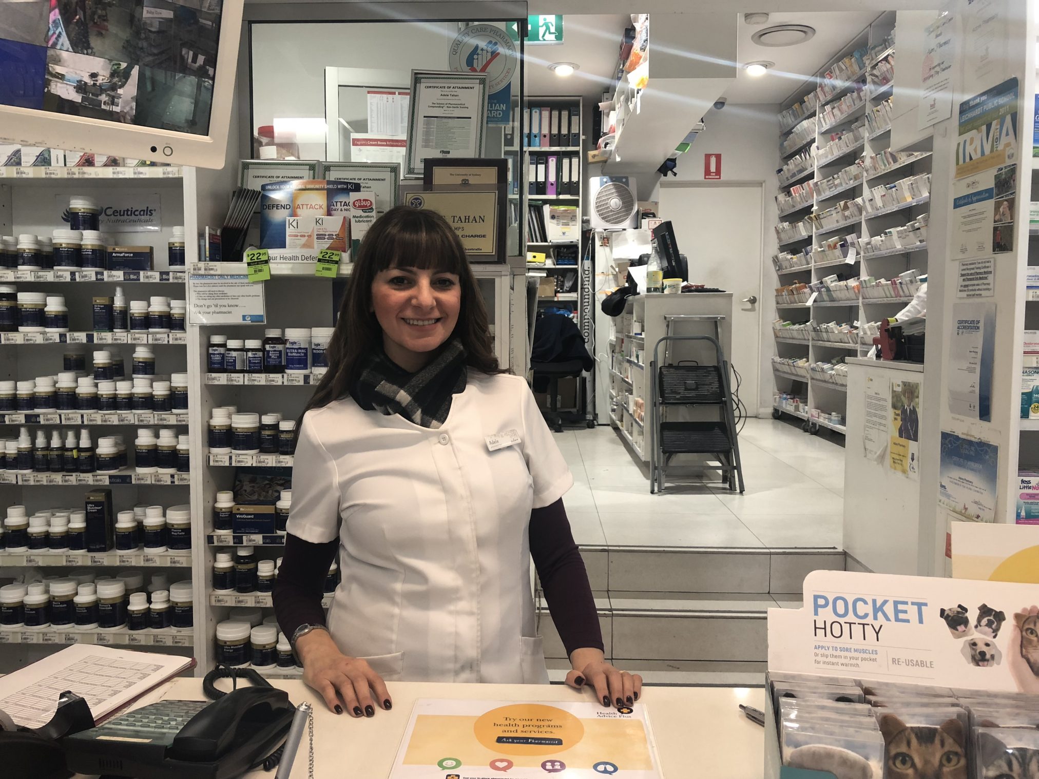 Adele Tahan at her pharmacy. Photo credit: AJP