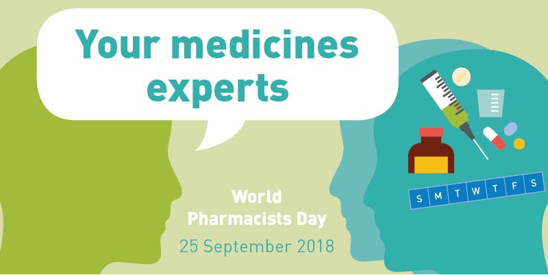 world pharmacists day logo two people talking