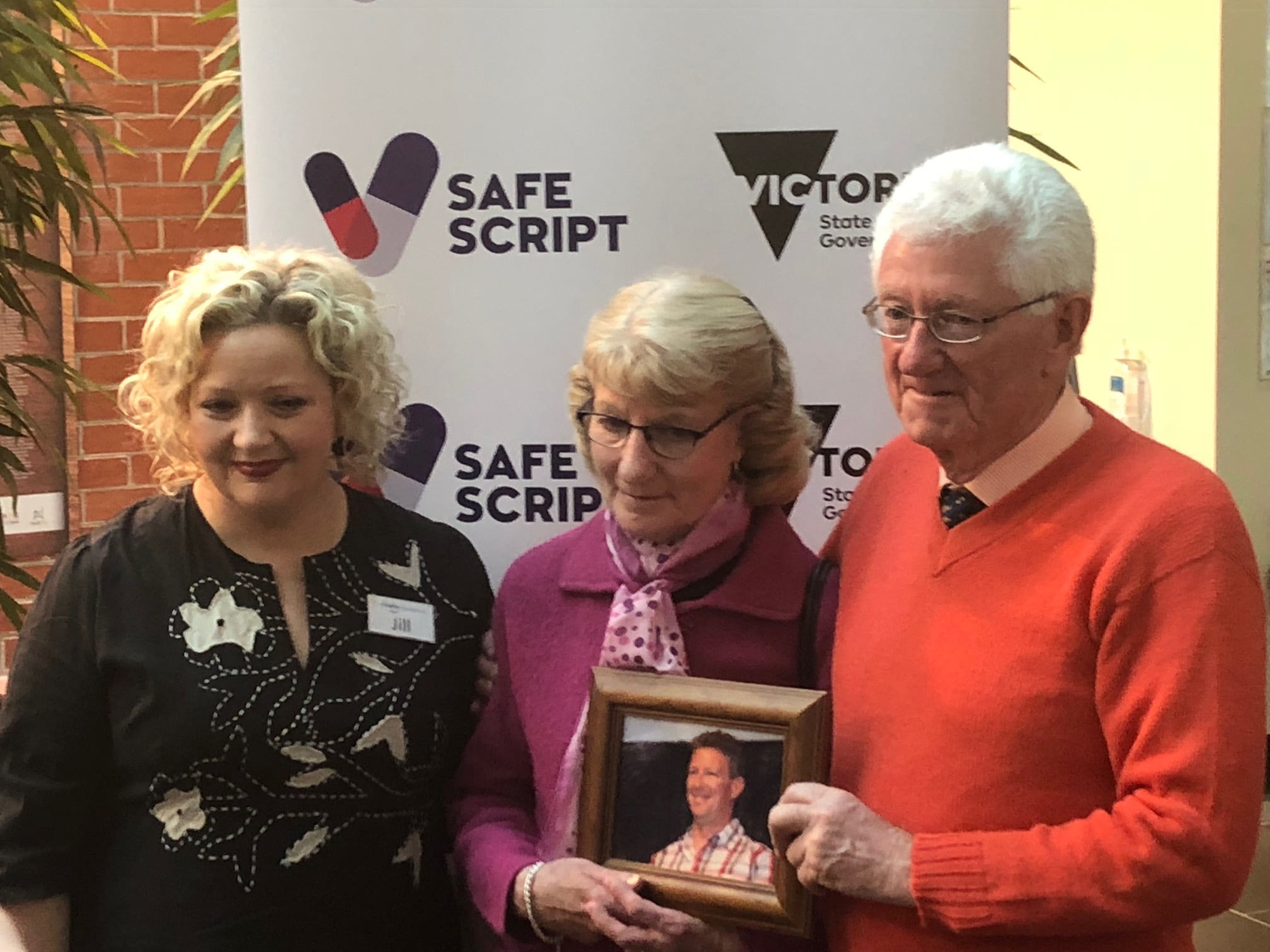 Margaret and John Millington at the SafeScript launch with Victorian Health Minister Jill Hennessy.