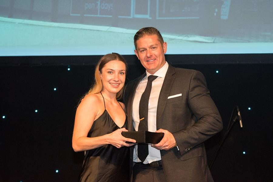 Alliance Pharmacy of the Year 2018: Woodvale Pharmacy WA - Retail Manager India Hasley with Darren Dye CEO Pharmacy Alliance