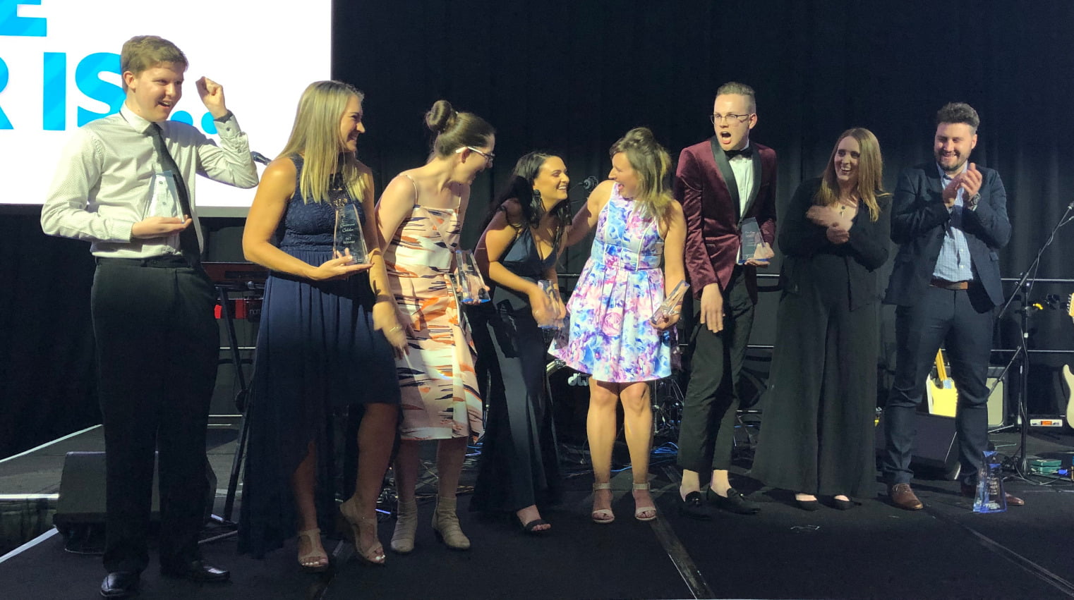 L-R: Jack Wales; Suzanne Calder; Bridgette Atkinson; winner Brianne Lowe; Emilie Dalwood; Bradley Miller; Catherine Brandis; and runner-up Kane Forbes.