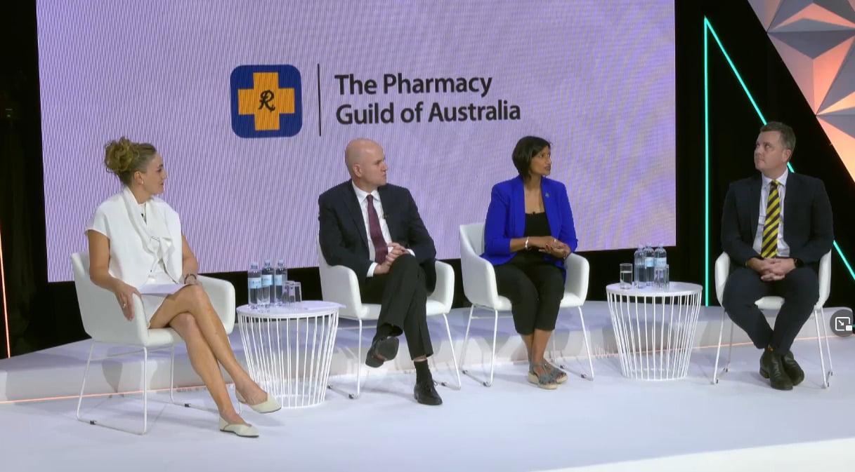 Lynn Sartori, medical director Australia & NZ – Asia Pacific, Moderna; Dr John Gerrard, Chief Health Officer, Queensland; Anne Harris, managing director of Pfizer Australia; and Professor Trent Twomey, national president of the Pharmacy Guild, discuss the near future of pharmacy vaccines.