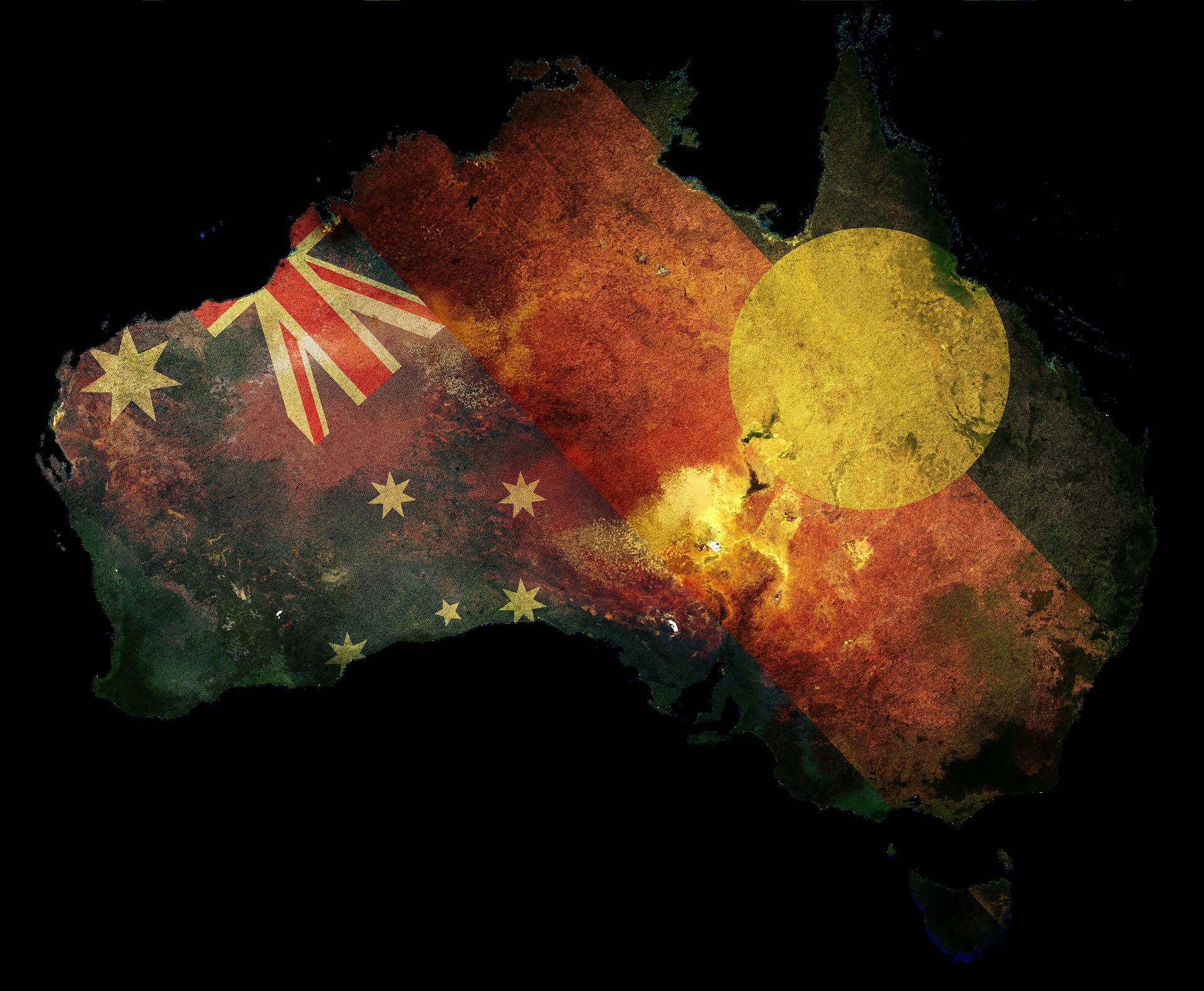 Australia federal and Indigenous flag map