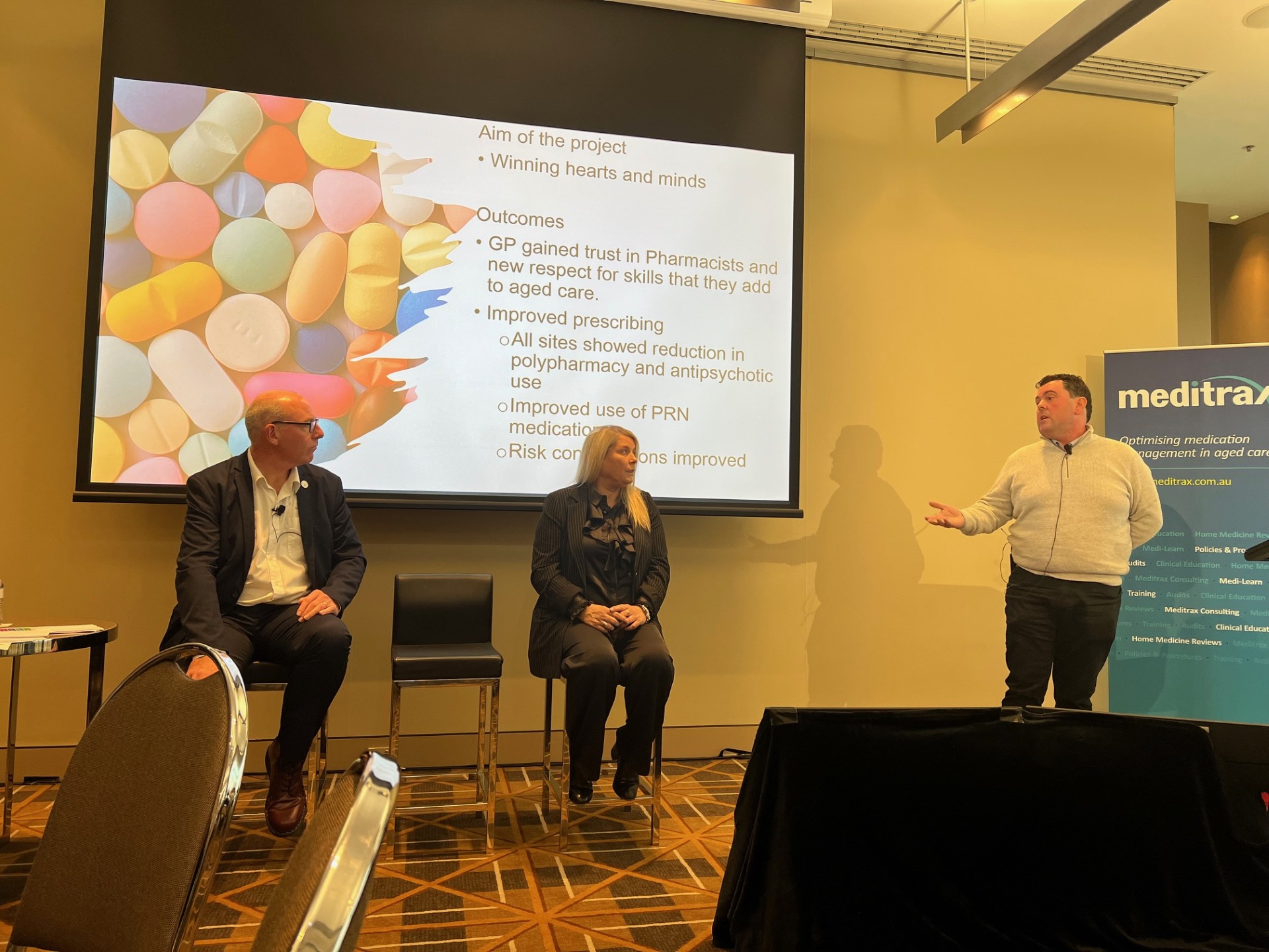 L-R and Matt Kowald, from Barossa Village, Sharon Berridge from Tanunda Lutheran Home and Travis Schiller from The Barossa Pharmacist present at the Pharmacists in Aged Care Forum.